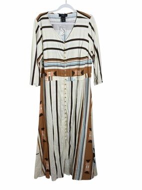 NWT Midnight Velvet Southwest Print Western Linen Blend Maxi Dress Size 16W